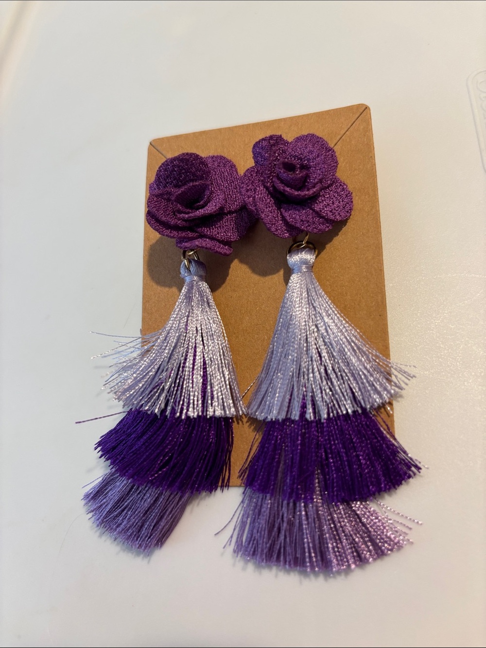 Fashion Jewelry Purple Floral Tassel Drop Earrings - Picture 3 of 5